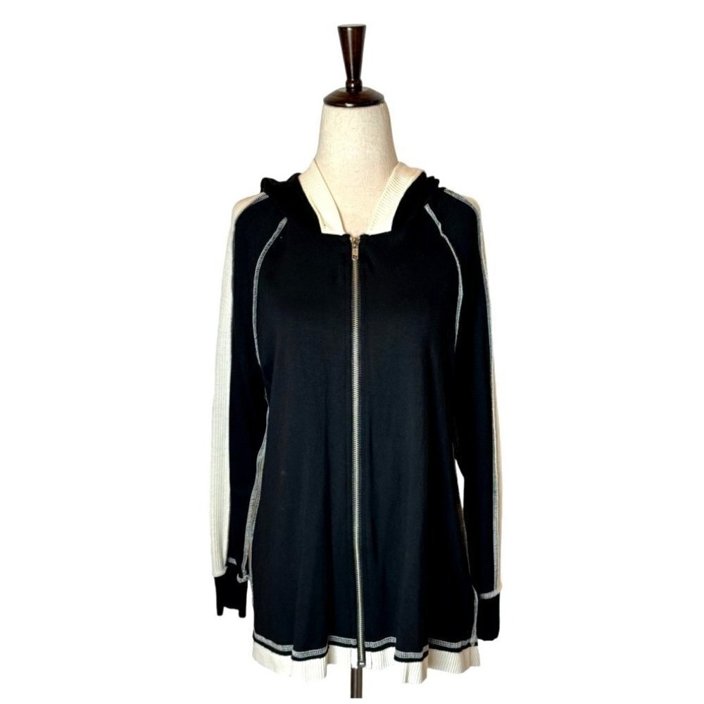 Jude Black And Ivory Hooded Full Zip Knit Emma Jacket Size‎ M NWT